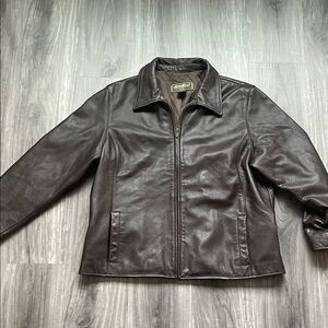 ⚫️Eddie Bauer Dark Brown Leather Bomber Jacket